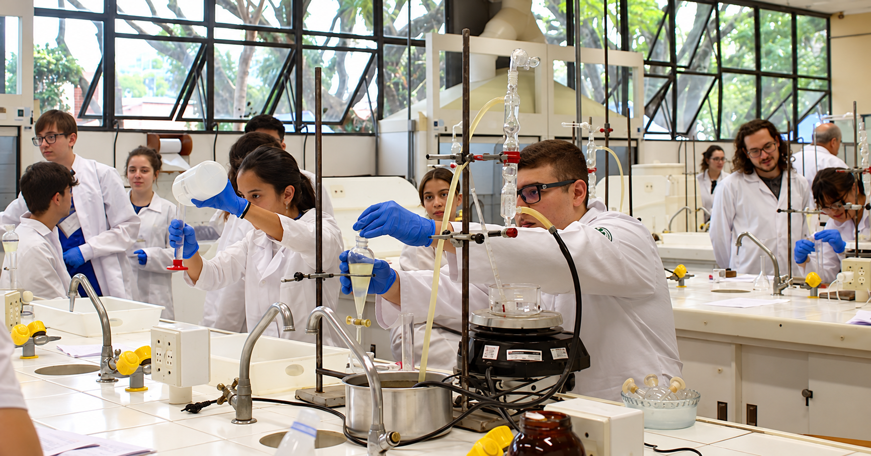 Alunos da LA Faculdades em aula prática no laboratório